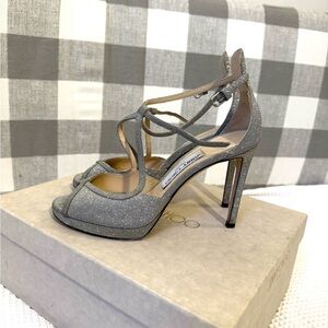 Jimmy Choo Sparkling Silver Strappy heels